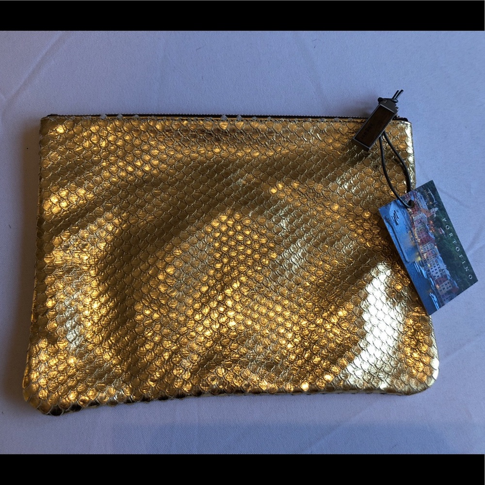 August Handbags Portofino Gold Clutch NWT
